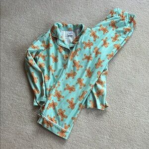 art class Gingerbread Print Kids Pajama Set - Green and Brown